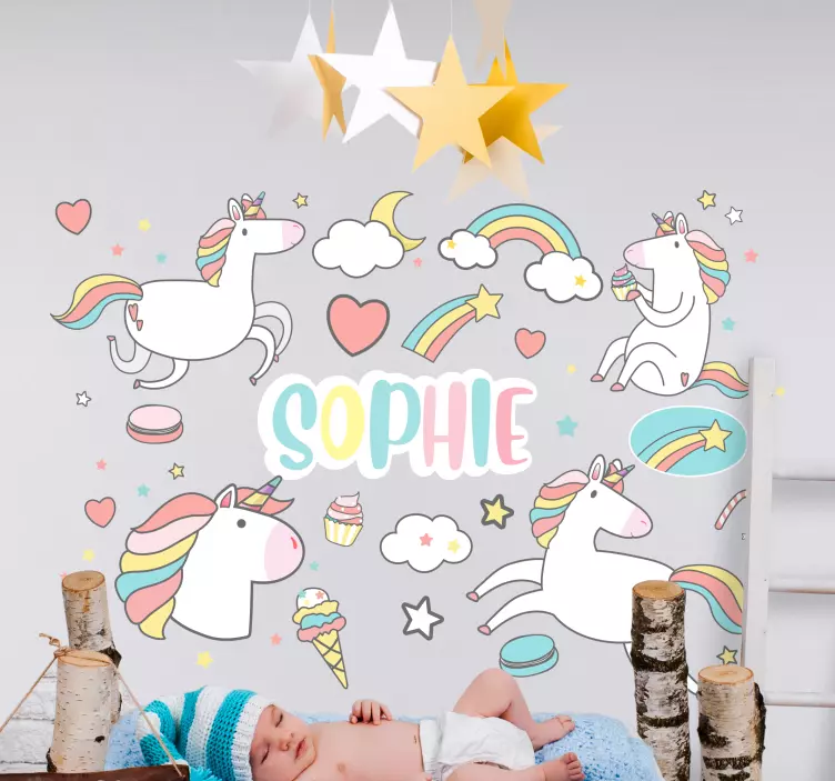 Vibrant unicorn wall stickers for kid - TenStickers