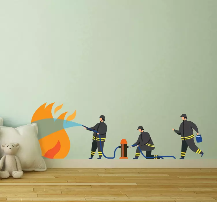 Wall sticker firefighters in action - TenStickers