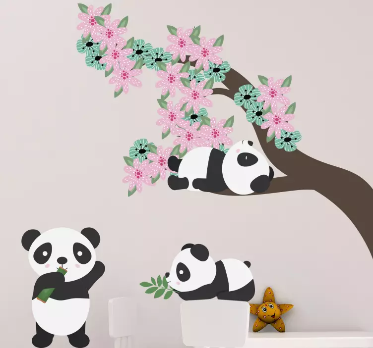 Wall sticker whimsical panda clan - TenStickers