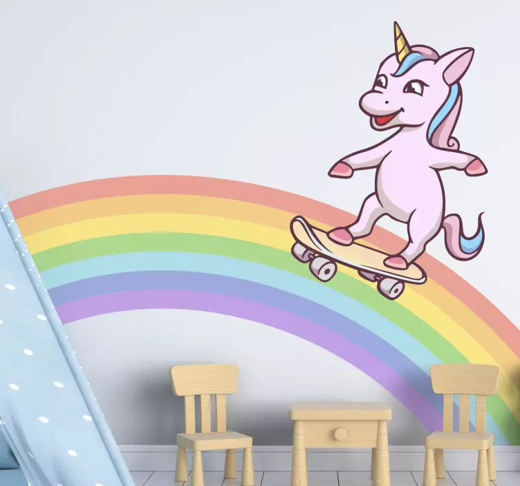 Wall stickers for kid skateboarding unicorn - TenStickers