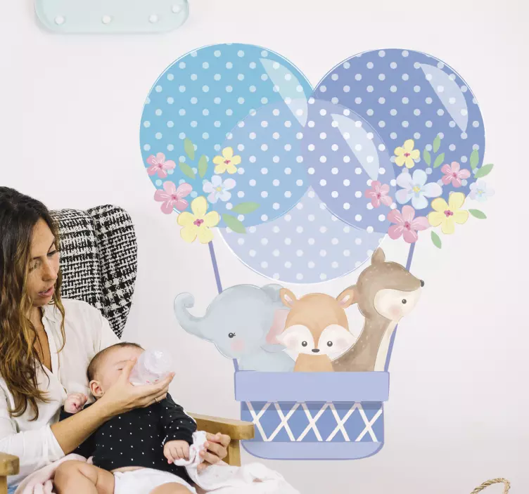 Watercolour animals hot air balloon wall decal - TenStickers