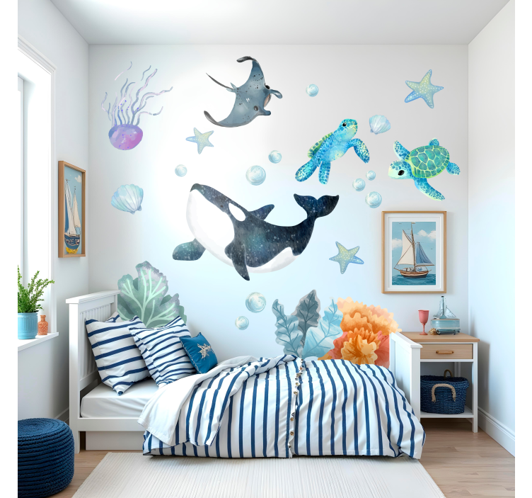 Watercolour underwater motif wall sticker - TenStickers