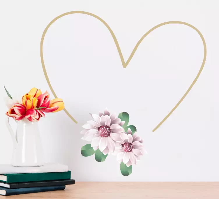White flowers in a heart decal for living room - TenStickers