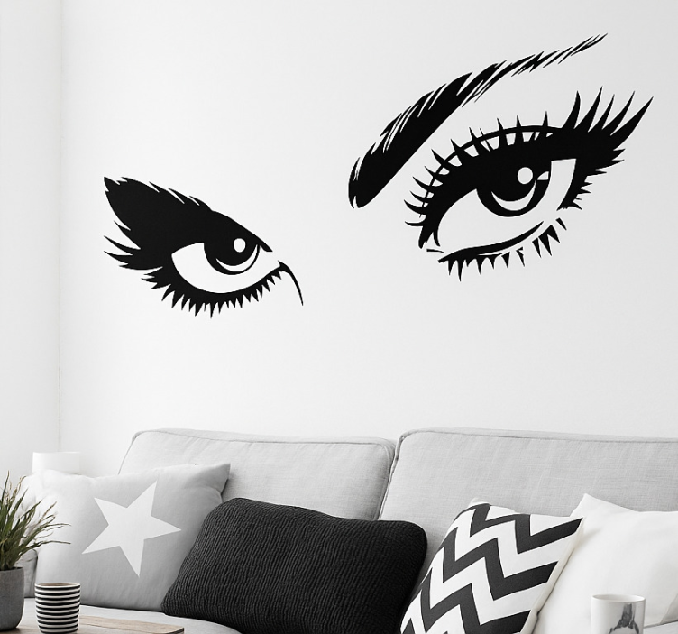 Woman's eyes looking living room wall sticker - TenStickers