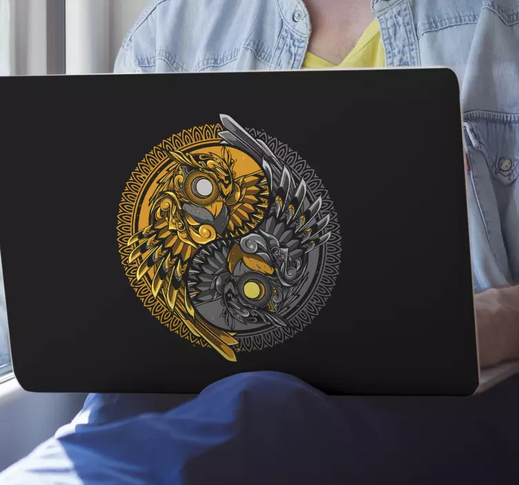 yin yang owl doodle ornament laptop skins - TenStickers