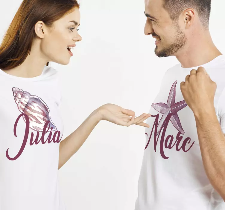 Sea theme with names couple t-shirt - TenStickers