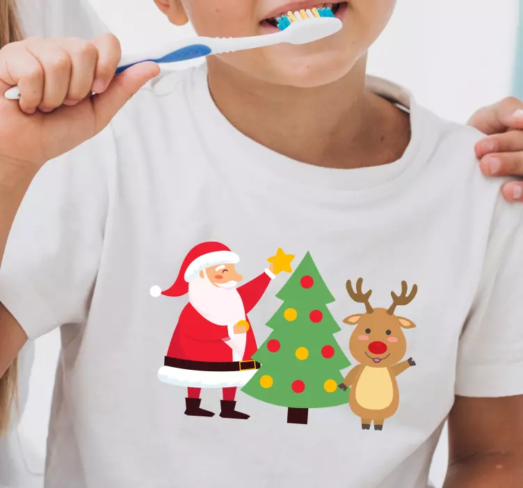 Santa with reindeer cheer father and son t-shirt - TenStickers