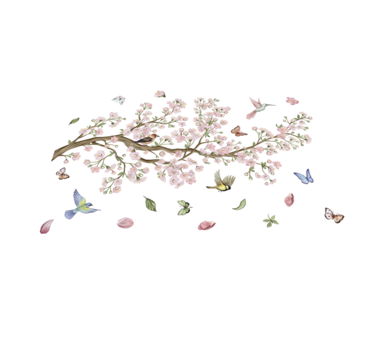 Cherry blossom with birds floral vinyl rug - TenStickers