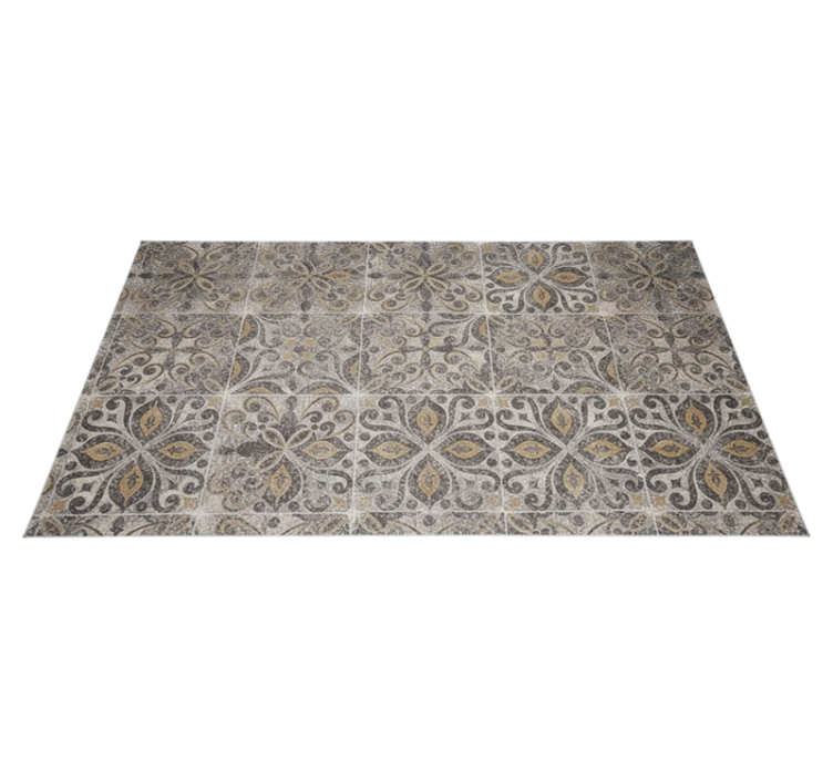 Ornate charcoal arabesque kitchen vinyl rug - TenStickers