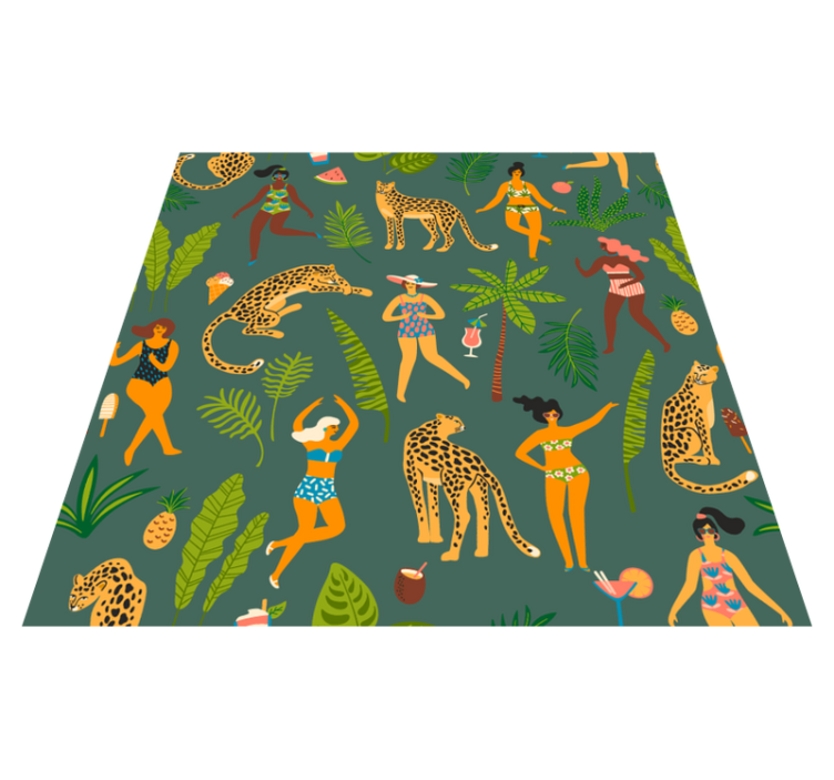 Women and leopard background animal vinyl rug - TenStickers