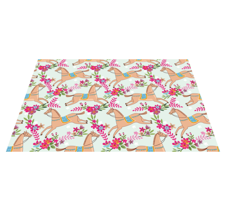 Animal vinyl rug with pink floral horse design - TenStickers