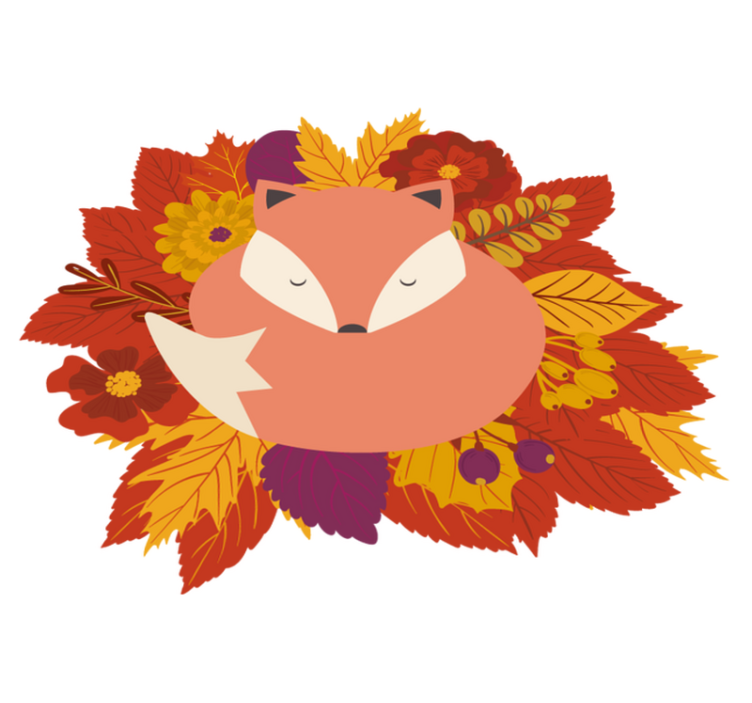 Animal vinyl rug fox with leaves design - TenStickers