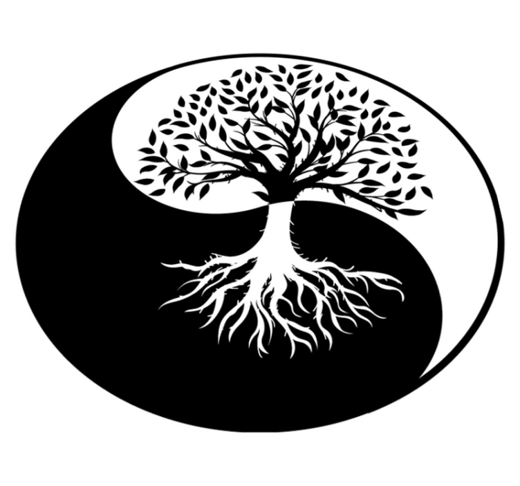 Floral vinyl rug tree of life yin yang - TenStickers
