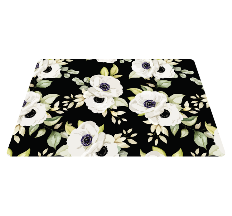 Black elegant floral vinyl rug - TenStickers