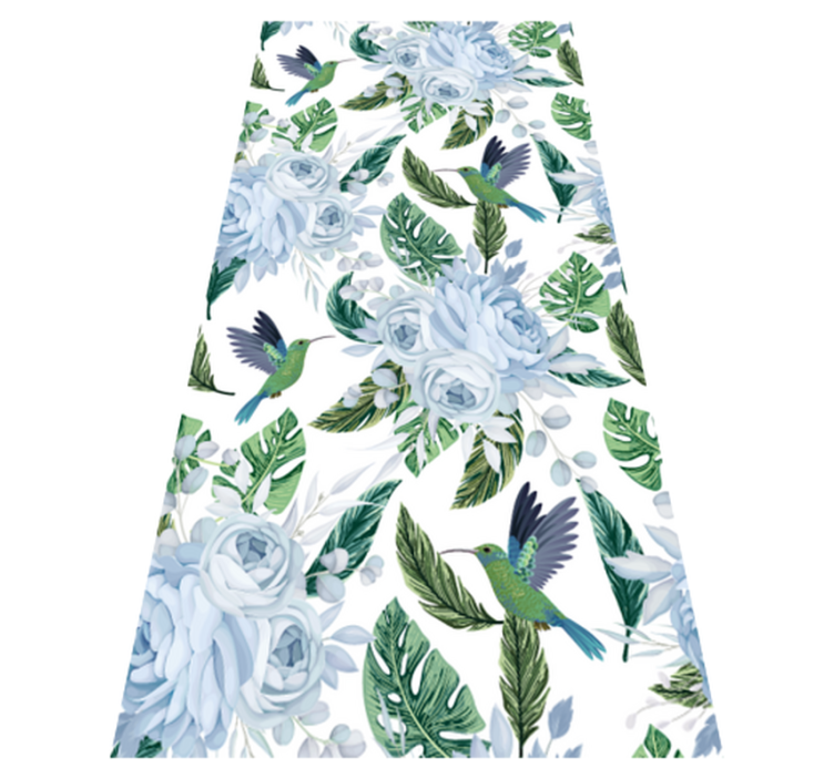 Floral vinyl rug with blue garden flowers and birds - TenStickers