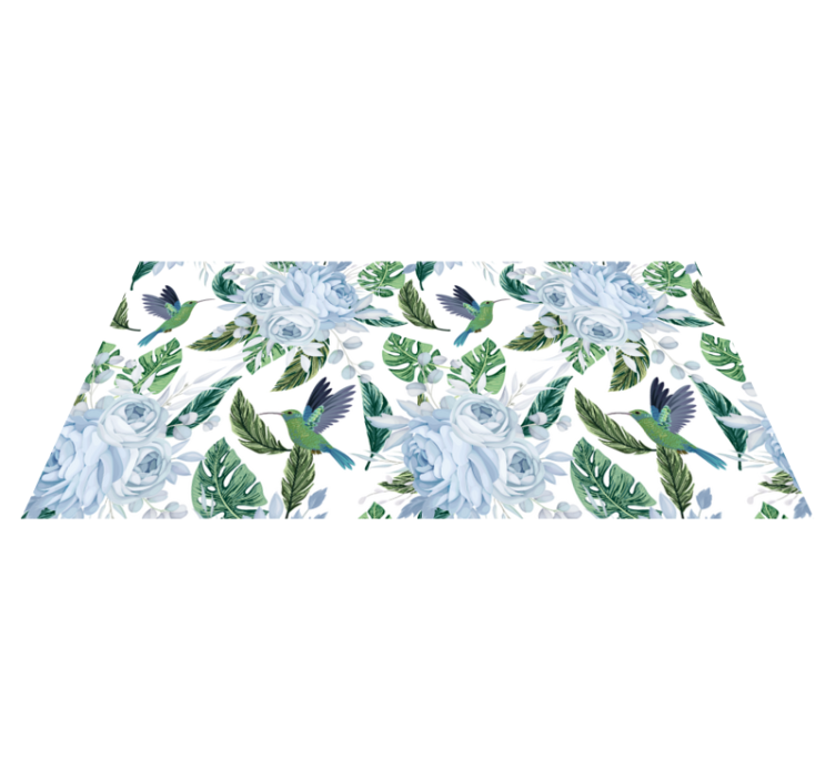 Flower rug with blue garden flowers and birds - TenStickers