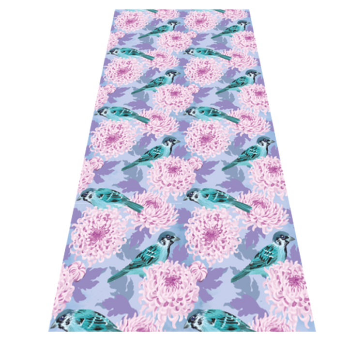 Floral vinyl rug pink garden flowers with birds - TenStickers