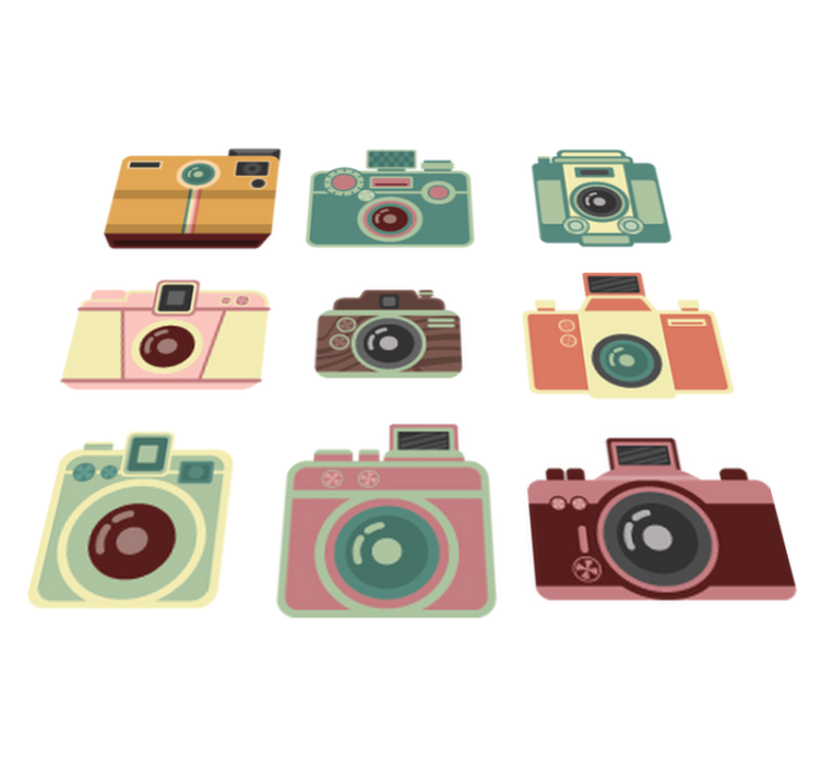 Dining room vinyl rug with vintage cameras design - TenStickers