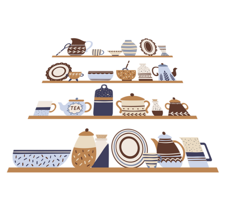 Kitchen vinyl rug for shelves with crockery - TenStickers