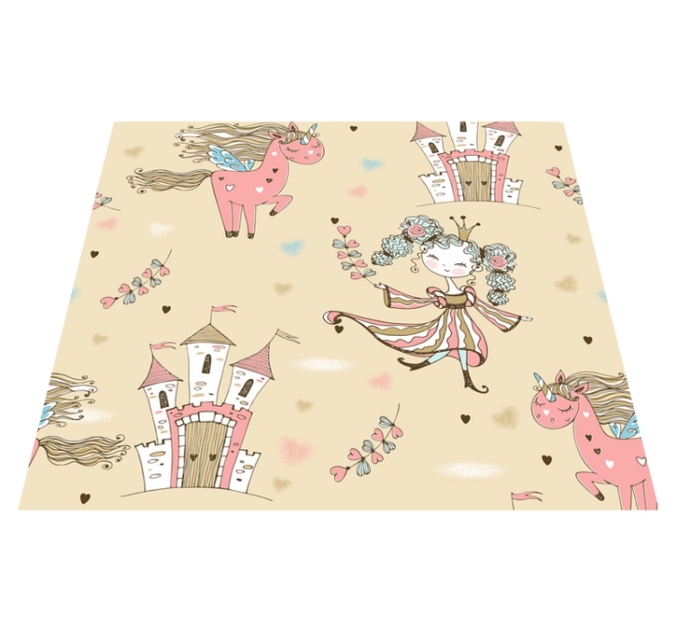 Bedroom vinyl rug unicorn castle and princess - TenStickers