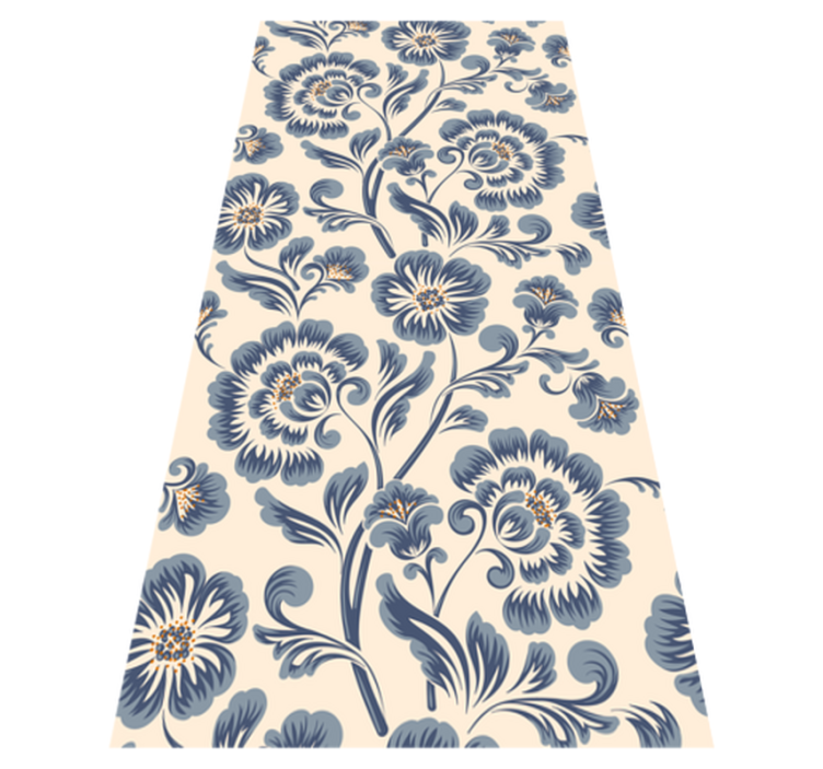 Floral blue vintage style bedroom vinyl rug - TenStickers