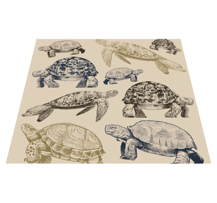 Bedroom vinyl rug with turtles on a beige background - TenStickers