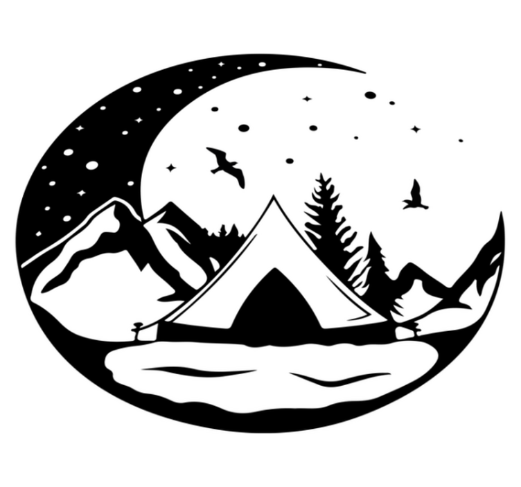 Nature vinyl rug mountains and moon night - TenStickers