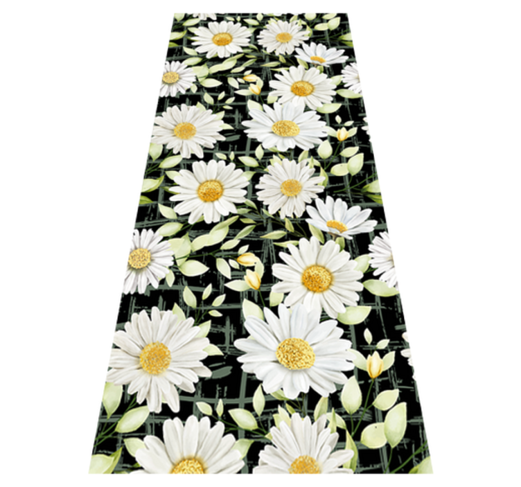 Bedroom vinyl rug with realistic daisies on stripes - TenStickers
