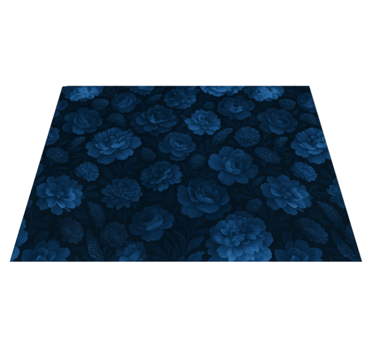 Dark blue mysterious floral motif bedroom vinyl rug - TenStickers