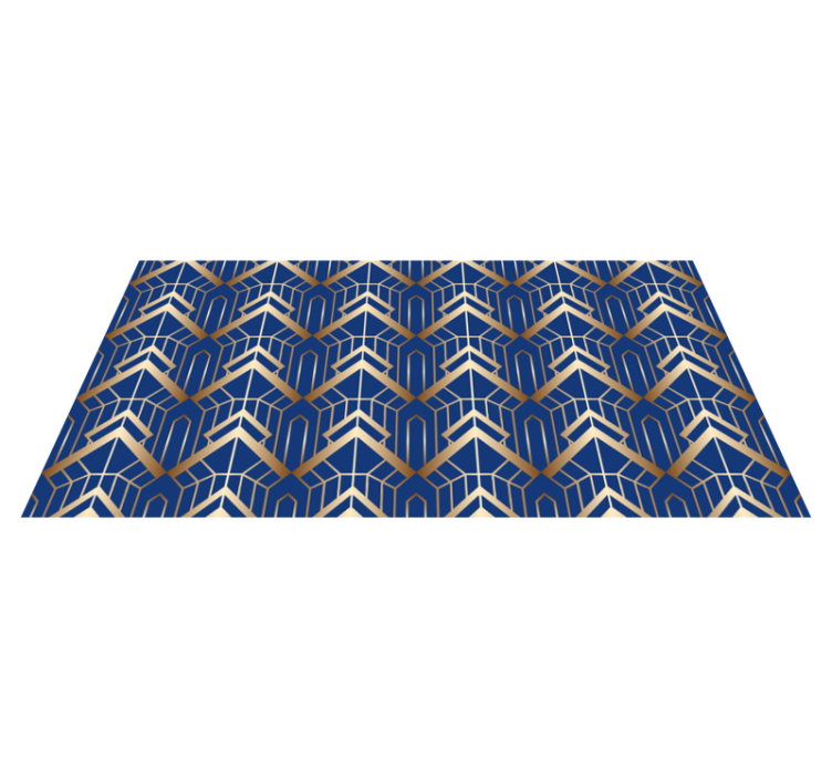 Geometric vinyl rug in modern blue and gold pattern - TenStickers