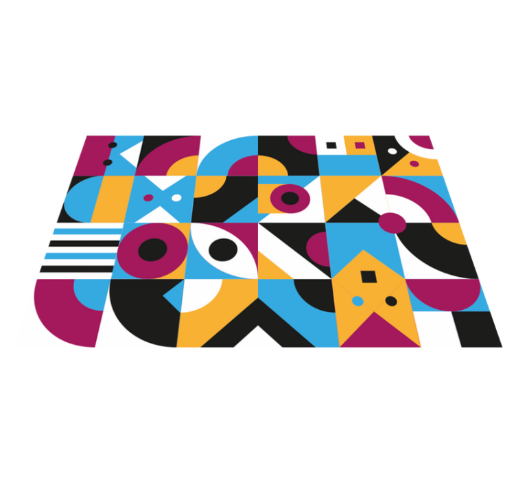 Geometric vinyl rug in vibrant colored shapes - TenStickers