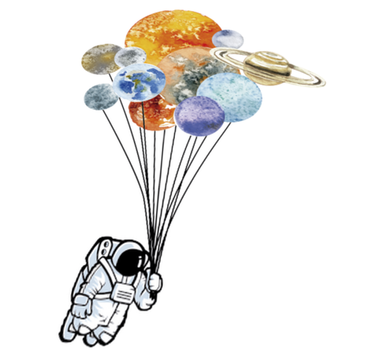 Kids vinyl rug featuring astronaut with colorful balloons - TenStickers