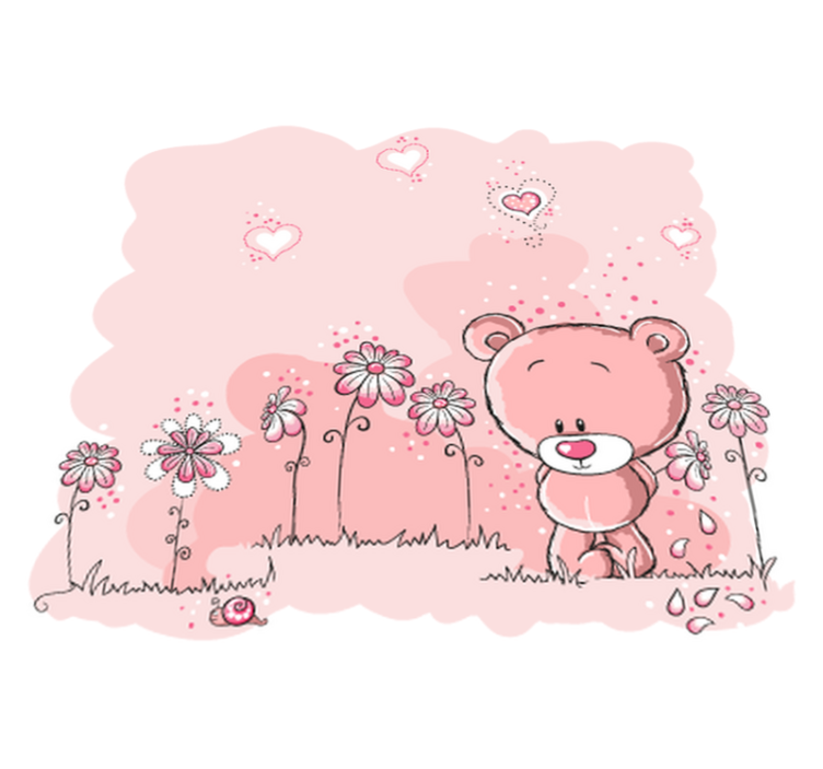 Kids vinyl rug featuring pink bear and flowers - TenStickers