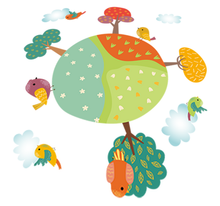 Kids vinyl rug featuring a circular spring with animals - TenStickers