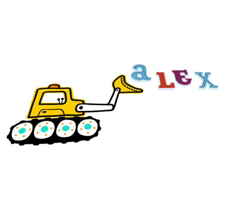 Kids vinyl rug with personalized excavator name - TenStickers