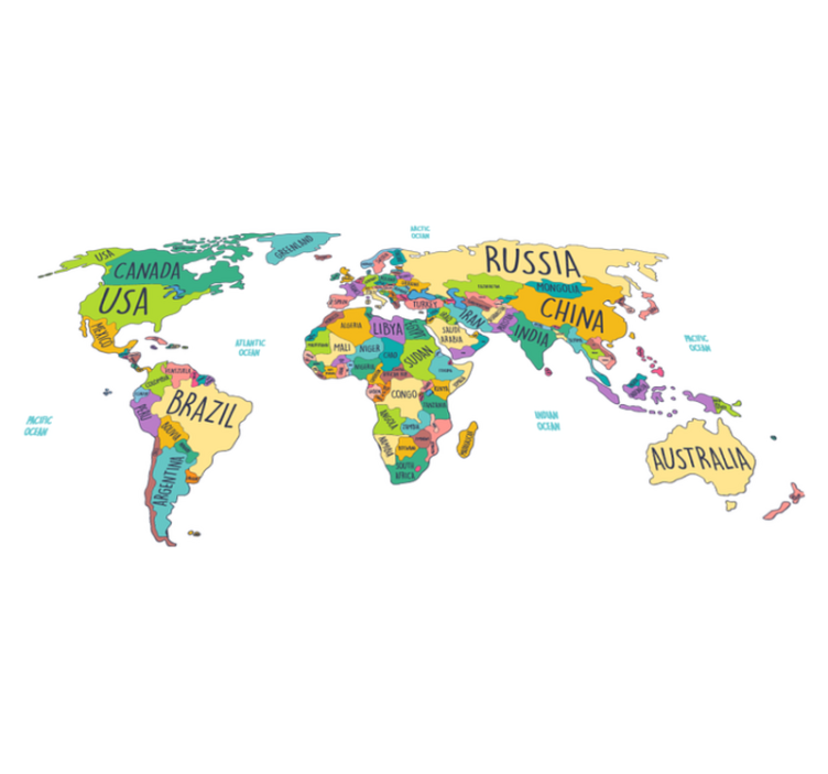 World map vinyl rug political world map - TenStickers
