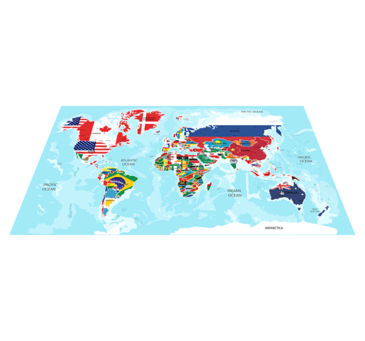 World map vinyl rug with world flags - TenStickers