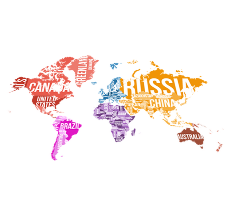 World map vinyl rug with names and borders - TenStickers