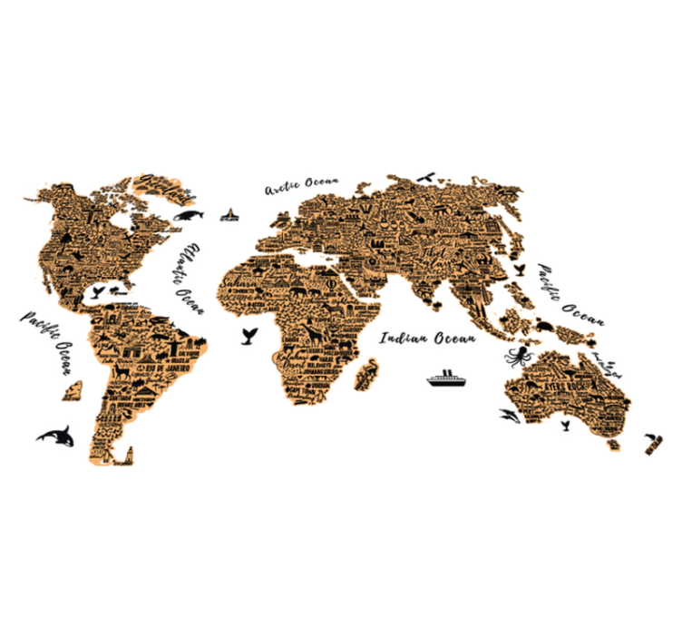 World map vinyl rug with text outline design - TenStickers