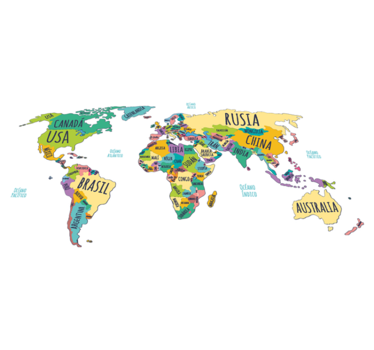 World map vinyl rug political world map - TenStickers