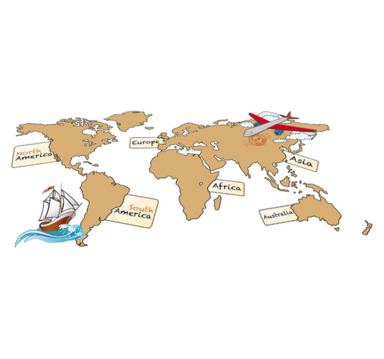 World map vinyl rug english continents map - TenStickers