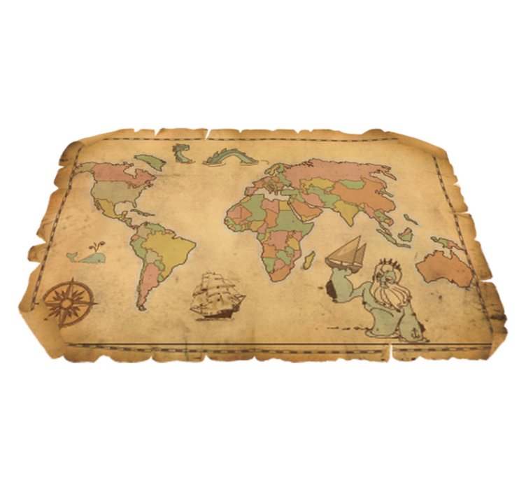 World map vinyl rug antique world map decor - TenStickers