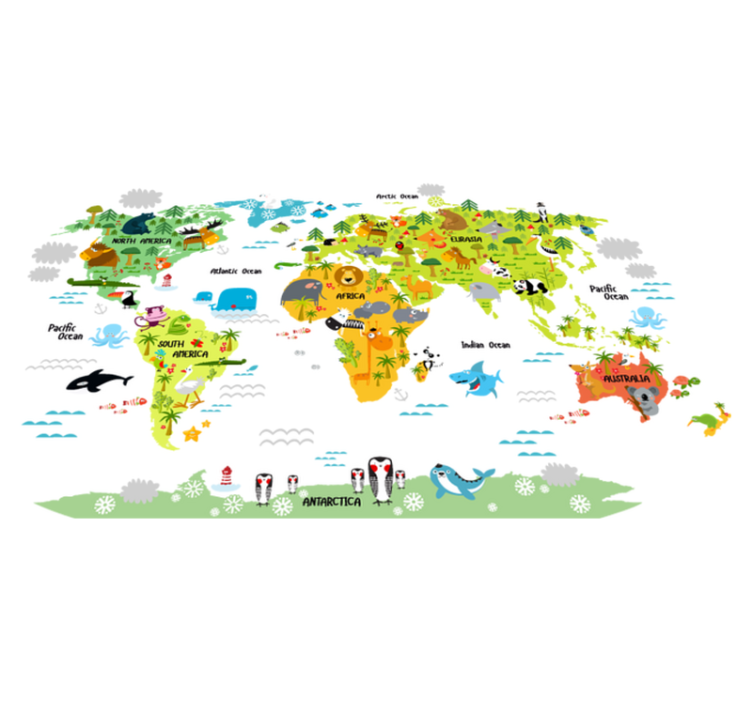 World map vinyl rug animal world map for kids - TenStickers