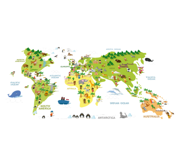 World map vinyl rug english language map - TenStickers