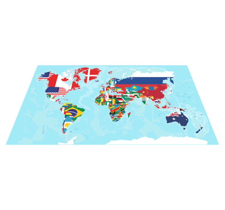 World map vinyl rug with flags design - TenStickers