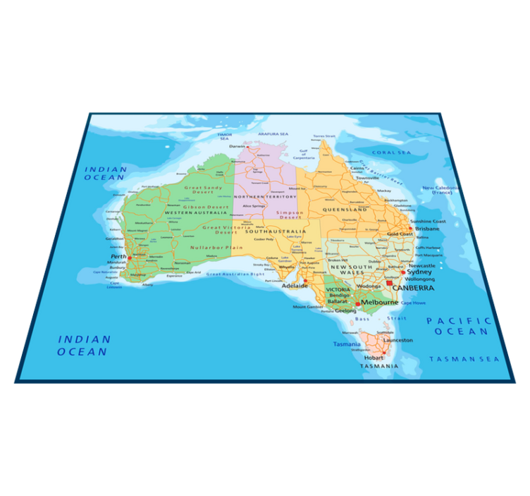 World map vinyl rug political map of australia - TenStickers
