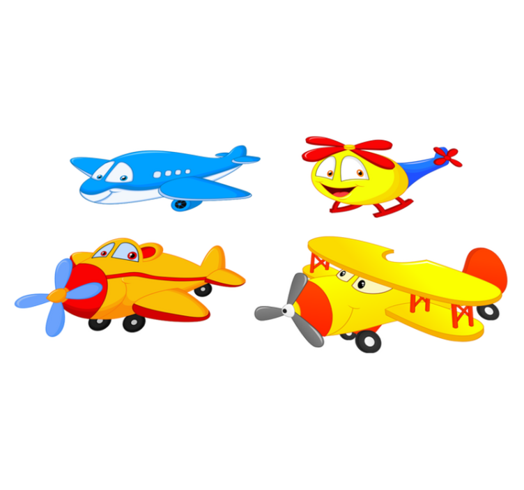 Kids vinyl rug with faces of planes and helicopters - TenStickers