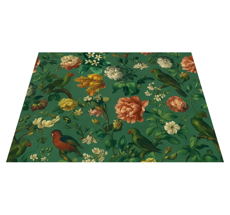 Bedroom vinyl rug with dark green floral bird design - TenStickers
