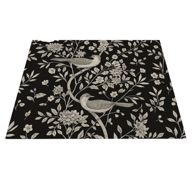 Bedroom vinyl rug grey tree with flowers and birds - TenStickers