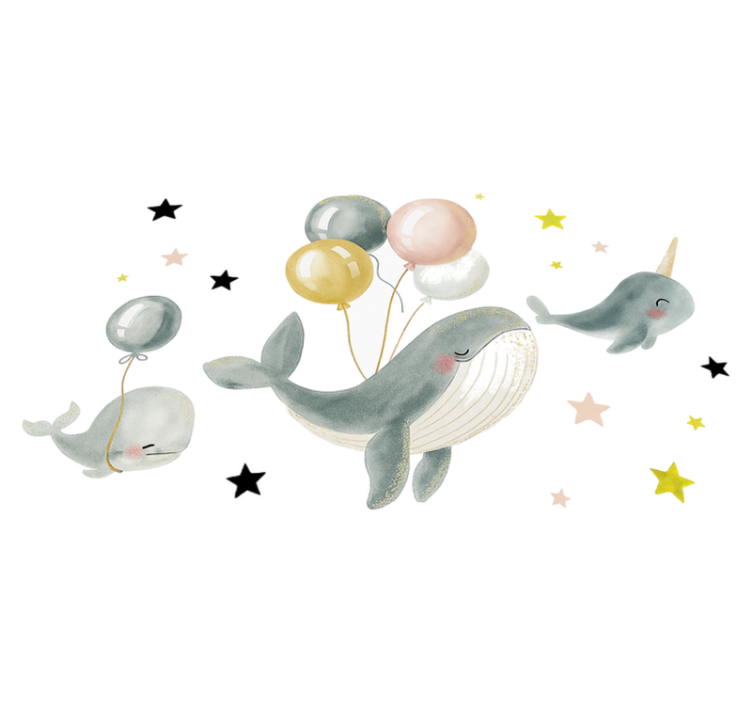 Happy whales with balloons bedroom vinyl rug - TenStickers